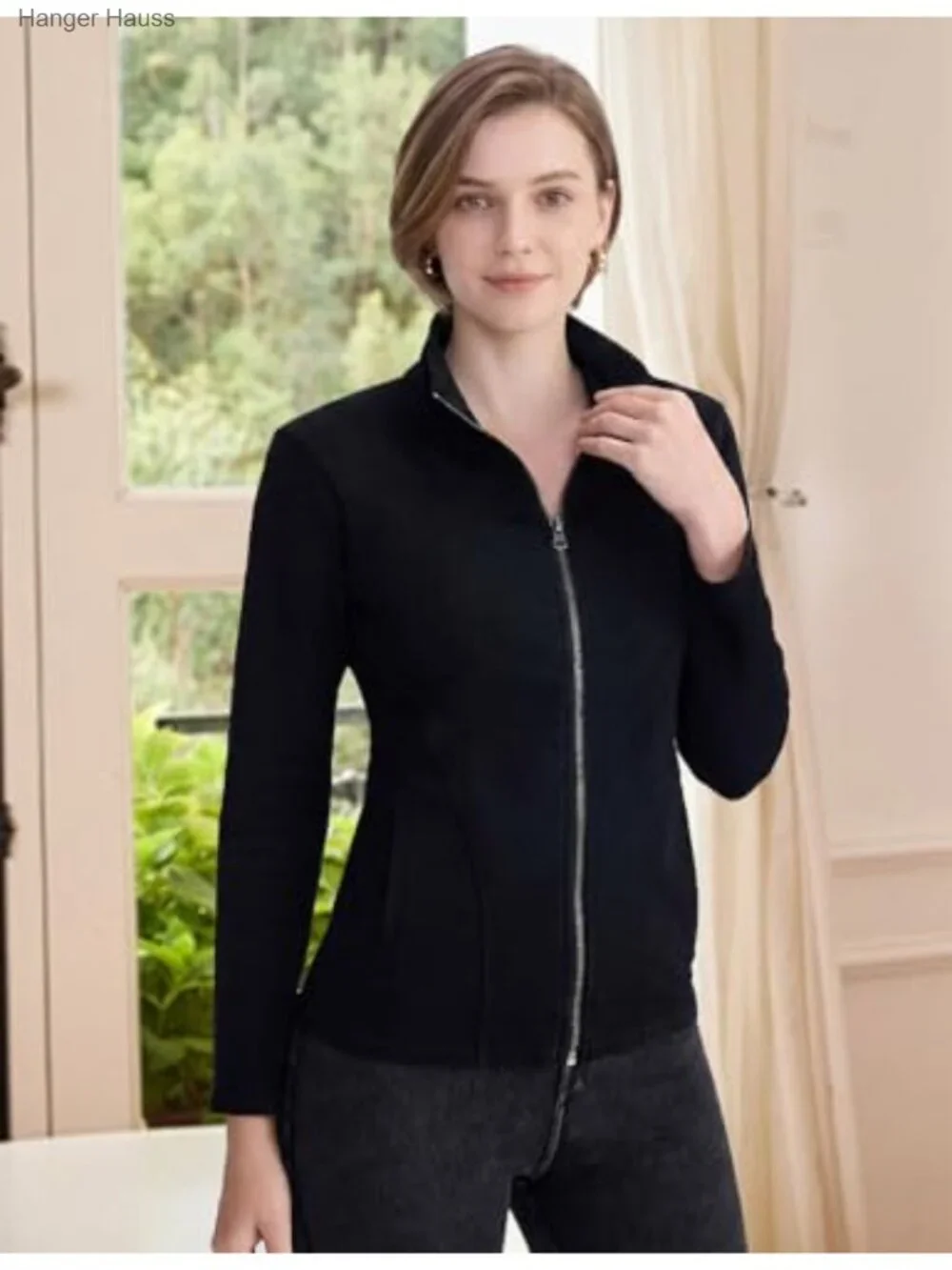 Women's Stretch Denim Jacket Zip Up Long Sleeve Coats with Pockets